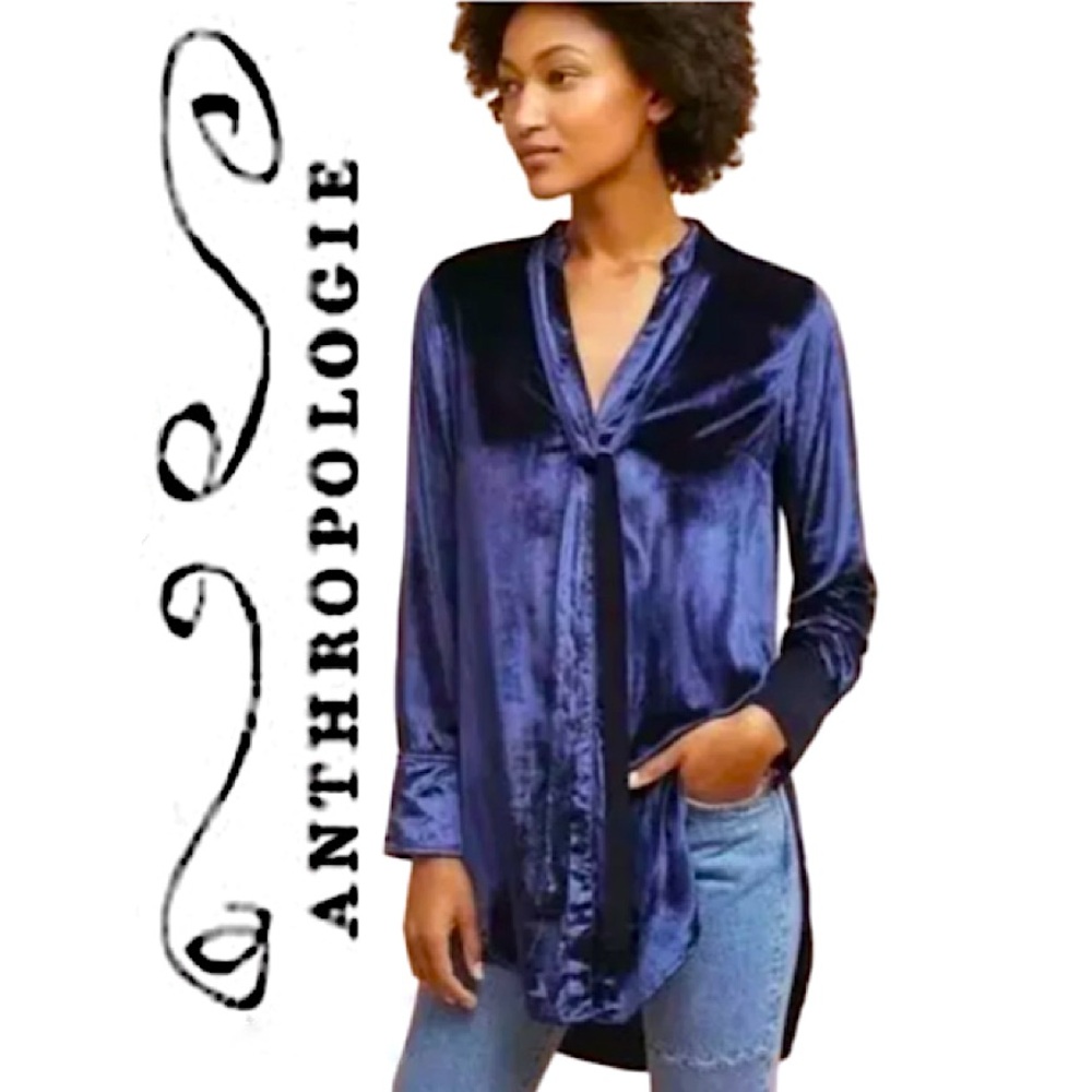 MAEVE.Anthropologie. NWT. Stunning royal blue velour button down tunic blouse. 8